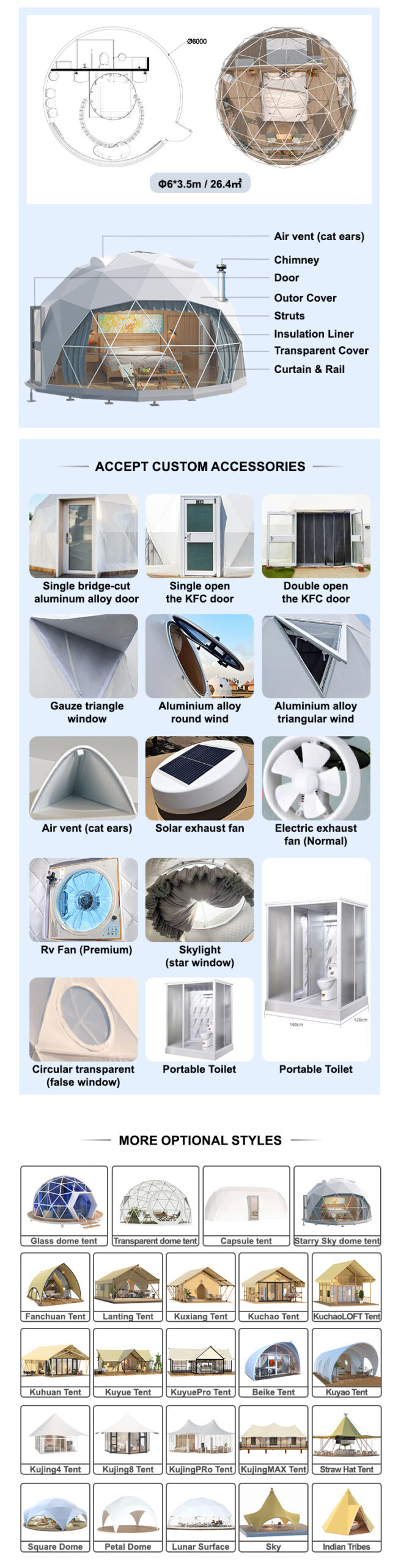 6M Pvc Dome tent Resort camping hotel tent - Image 5