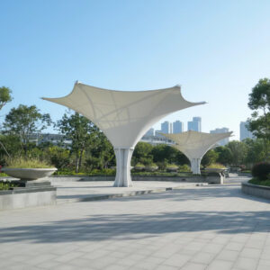 a cable-tensioned membrane structure system specifically for landscape applications